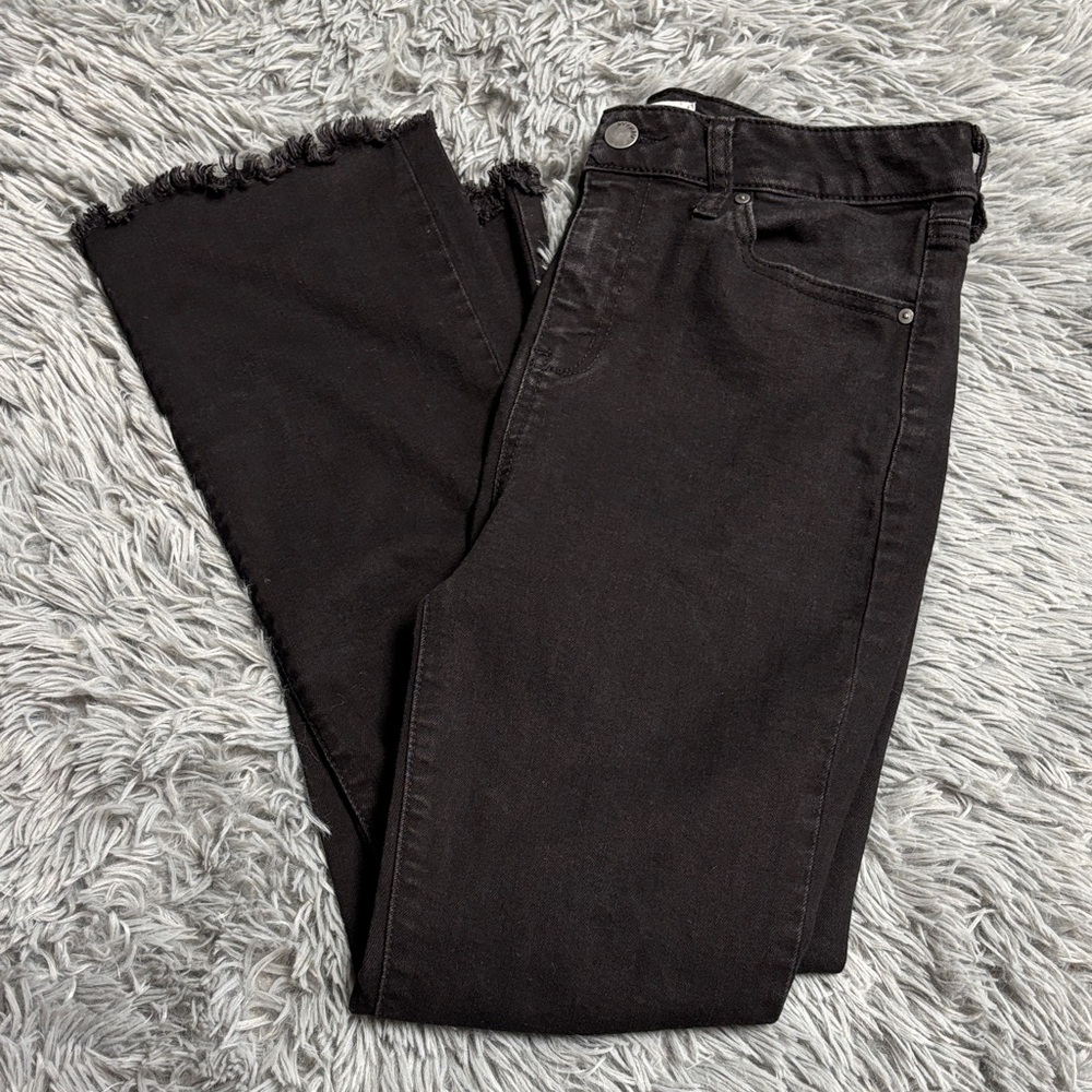 Black Frayed Hem Flare Leg Jeans